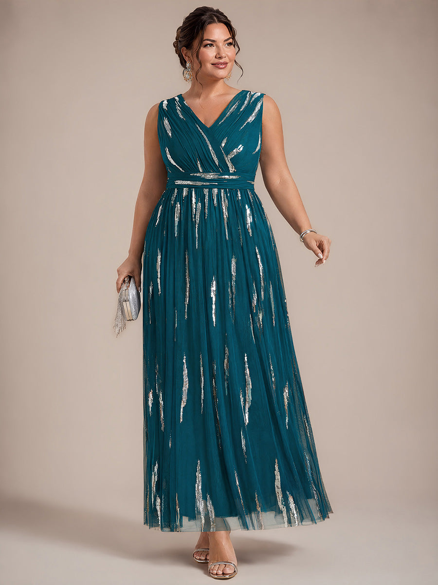 Plus Size Tulle Sleeveless Evening Dress #color_Teal Blue