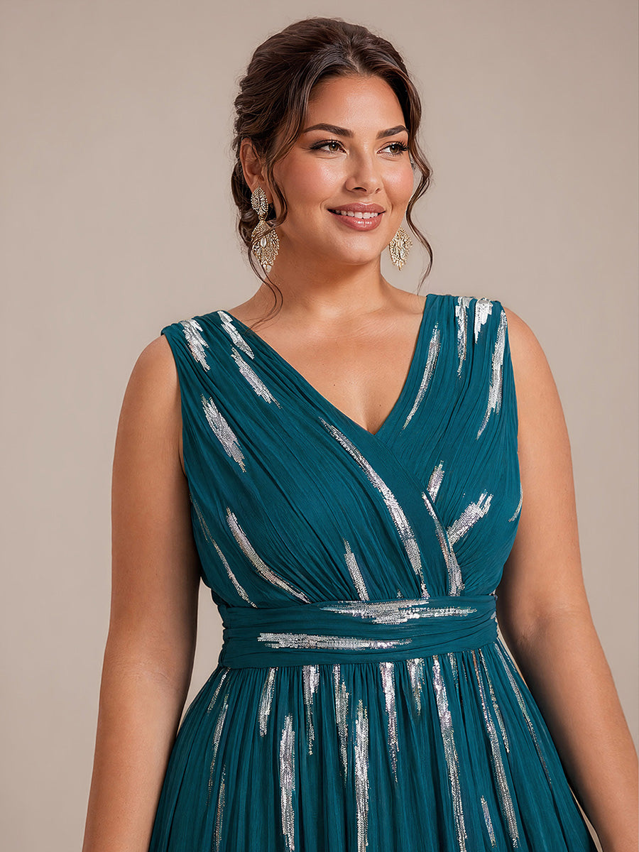 Plus Size Tulle Sleeveless Evening Dress #color_Teal Blue