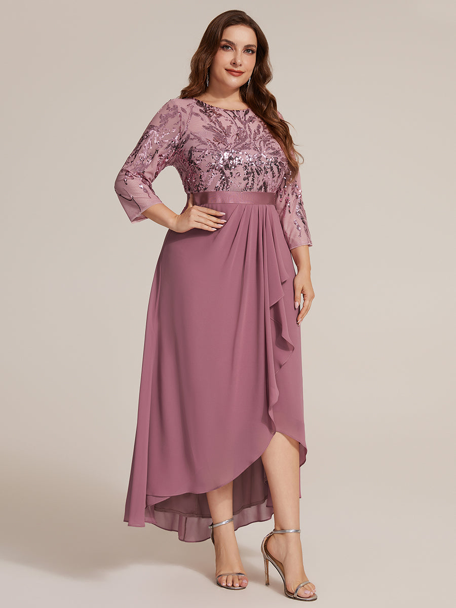 Sequins Long Sleeve Asymmetrical Hem Evening Dress #color_Purple Orchid