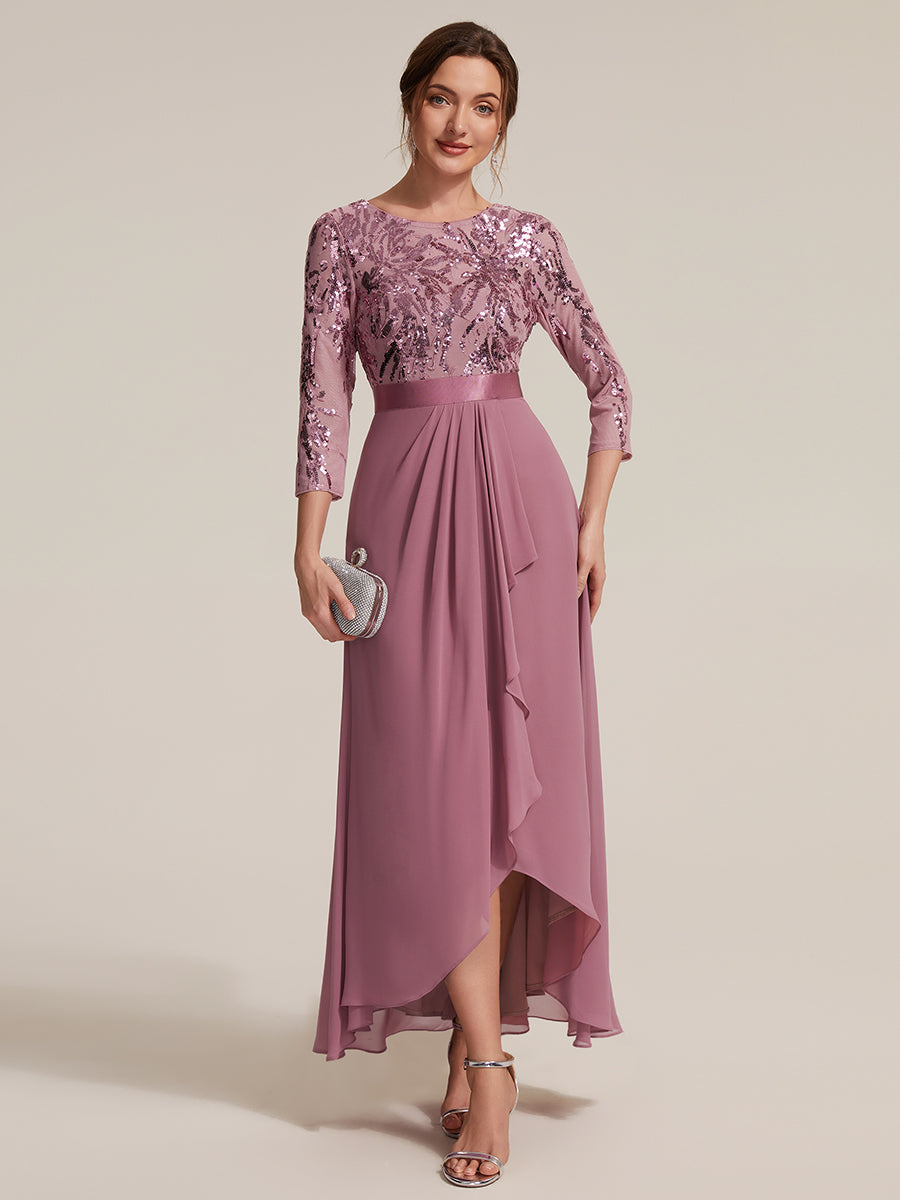 Sequins Long Sleeve Asymmetrical Hem Evening Dress #color_Purple Orchid