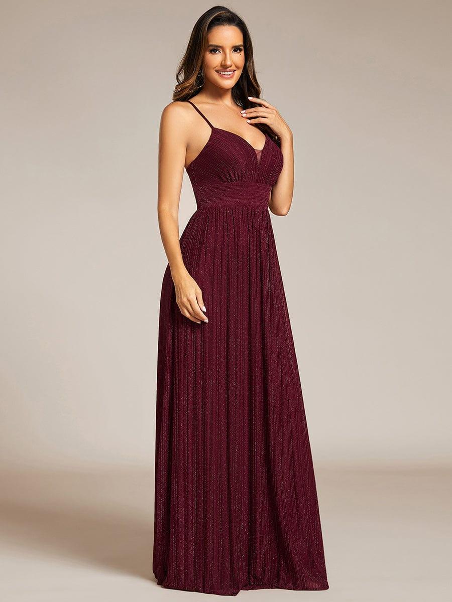 Sparkle Sleeveless Backless Formal Evening Dress with V-Neck #color_Burgundy