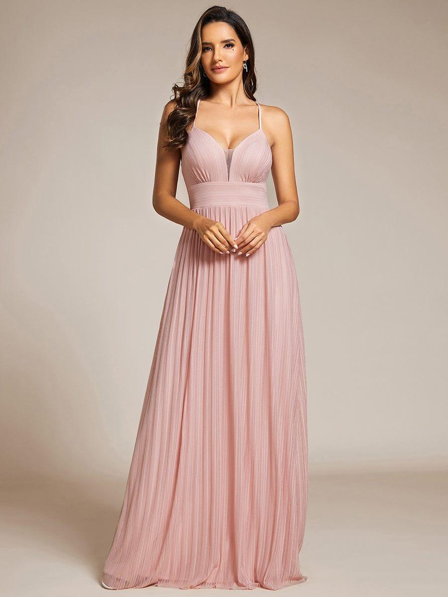 Sparkle Sleeveless Backless Formal Evening Dress with V-Neck #color_Pink