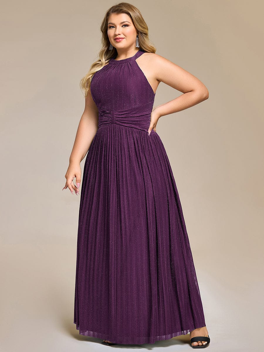 Halter Neck Pleated Glittery Formal Evening Dress with Empire Waist #color_Purple Wisteria