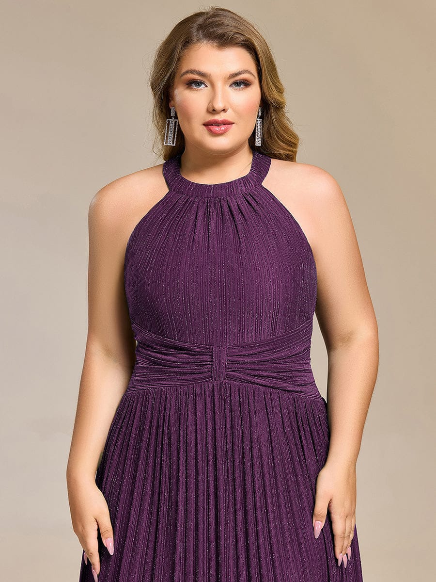 Halter Neck Pleated Glittery Formal Evening Dress with Empire Waist #color_Purple Wisteria