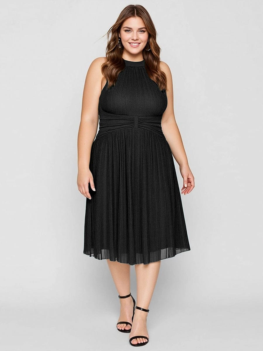 Plus-Size Glittery Halter Neck Dress #color_Black