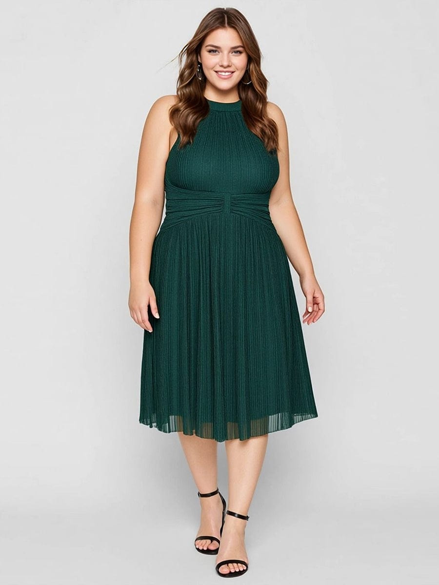 Plus-Size Glittery Halter Neck Dress #color_Dark Green