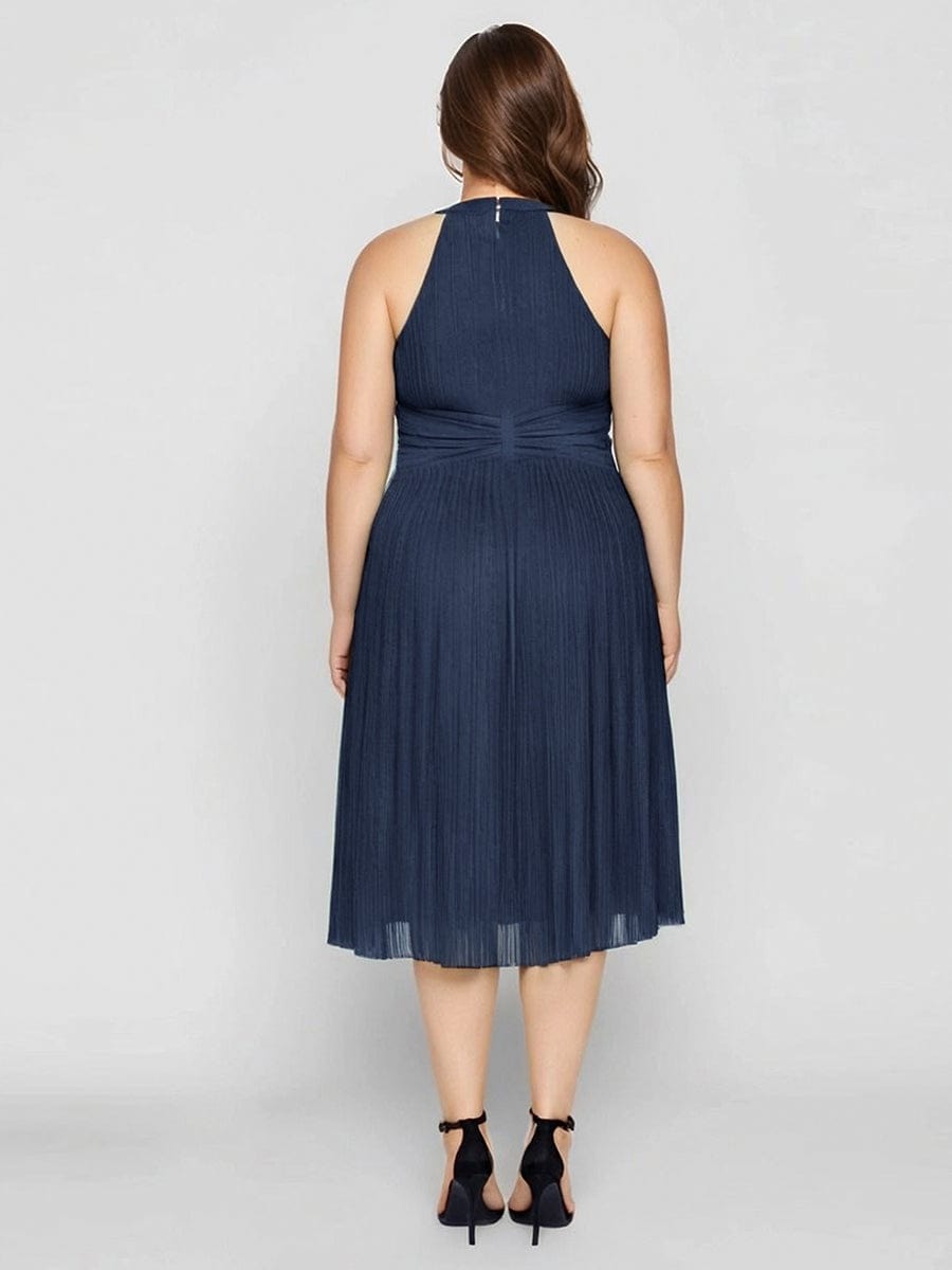 Plus-Size Glittery Halter Neck Dress #color_Navy Blue