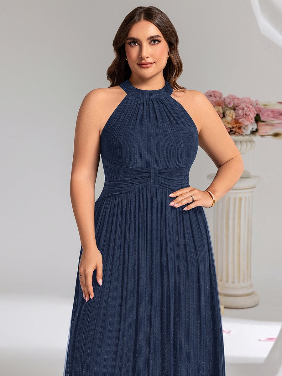 Plus-Size Glittery Halter Neck Dress #color_Navy Blue