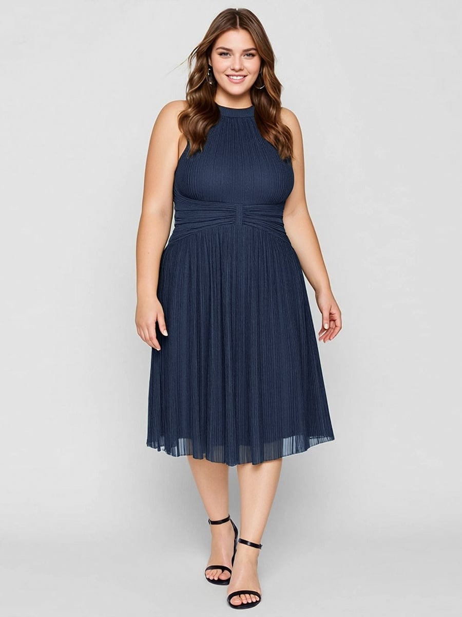 Plus-Size Glittery Halter Neck Dress #color_Navy Blue