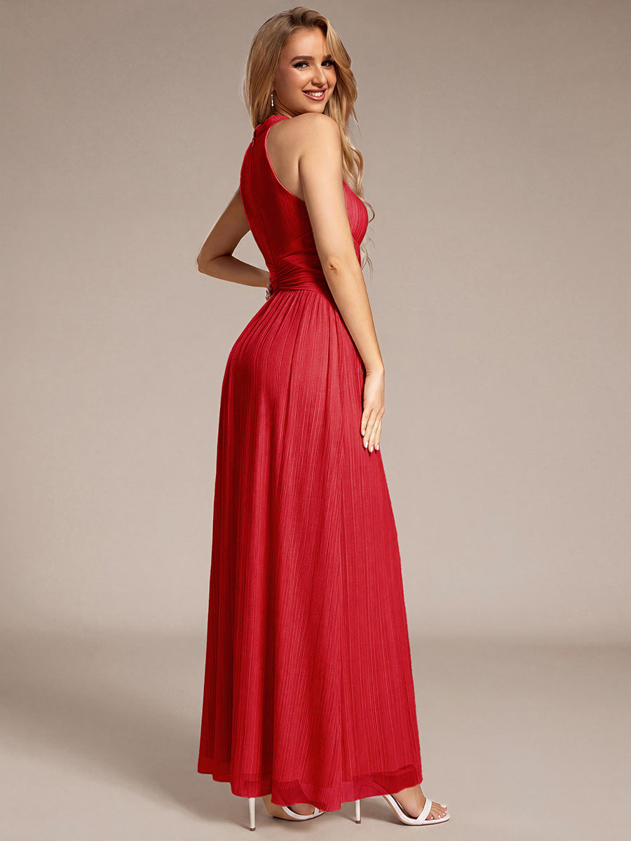 Halter Neck Pleated Glittery Formal Evening Dress with Empire Waist #color_Red