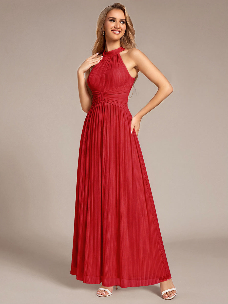 Halter Neck Pleated Glittery Formal Evening Dress with Empire Waist #color_Red
