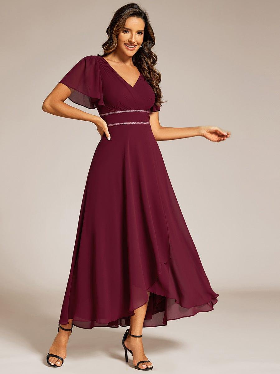 High-Low Flowy Chiffon Wedding Guest Dress #color_Burgundy