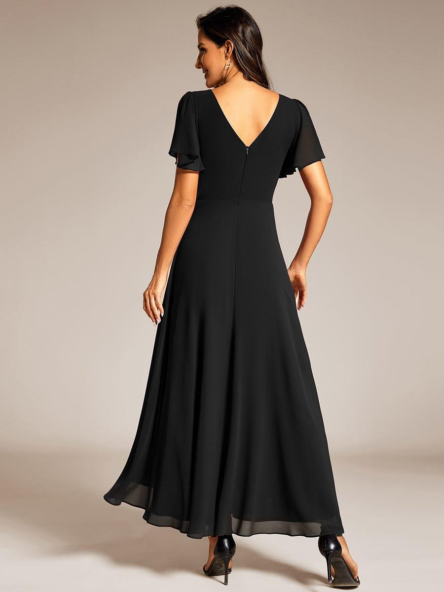 High-Low Flowy Chiffon Wedding Guest Dress #color_Black