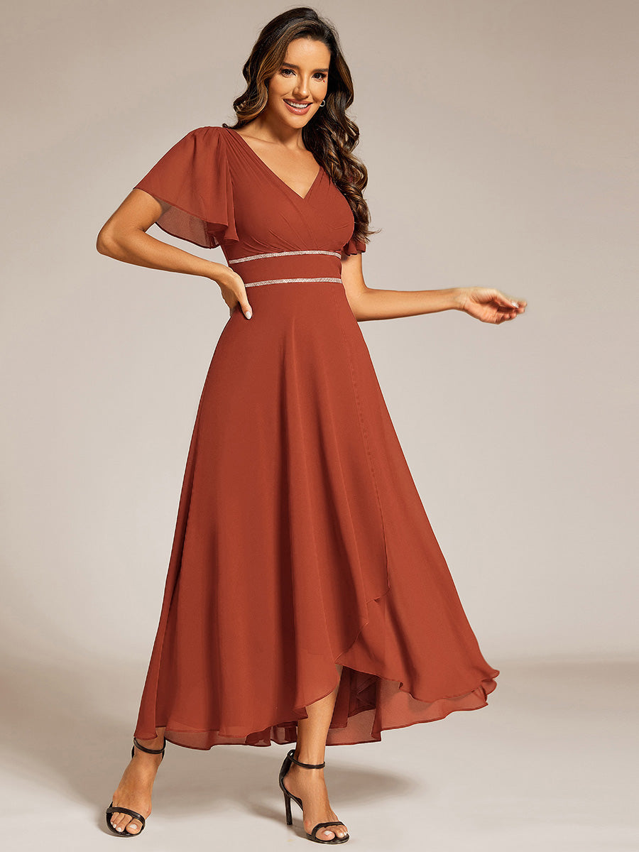 High-Low Flowy Chiffon Wedding Guest Dress #color_Burnt Orange
