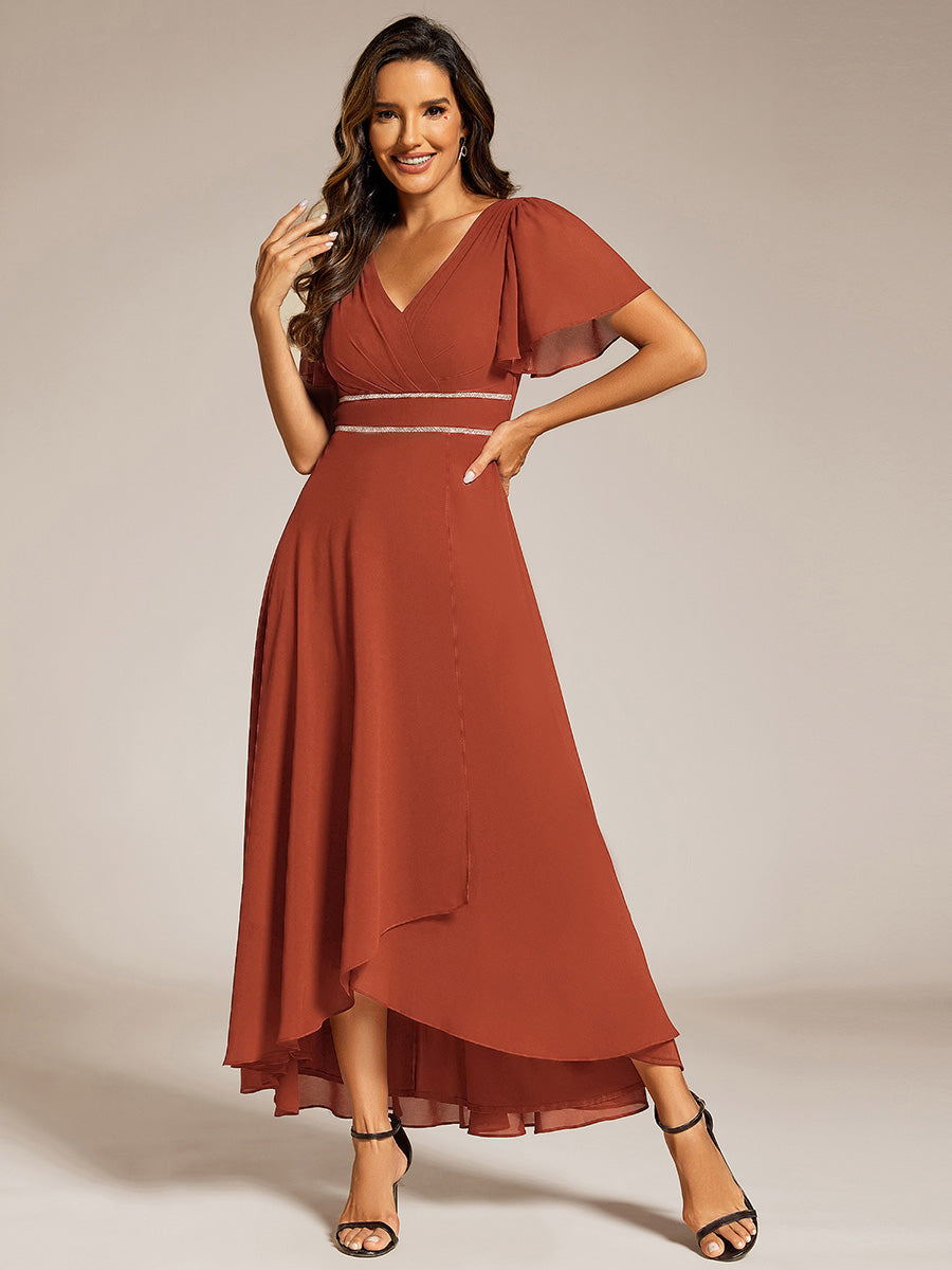 High-Low Flowy Chiffon Wedding Guest Dress #color_Burnt Orange