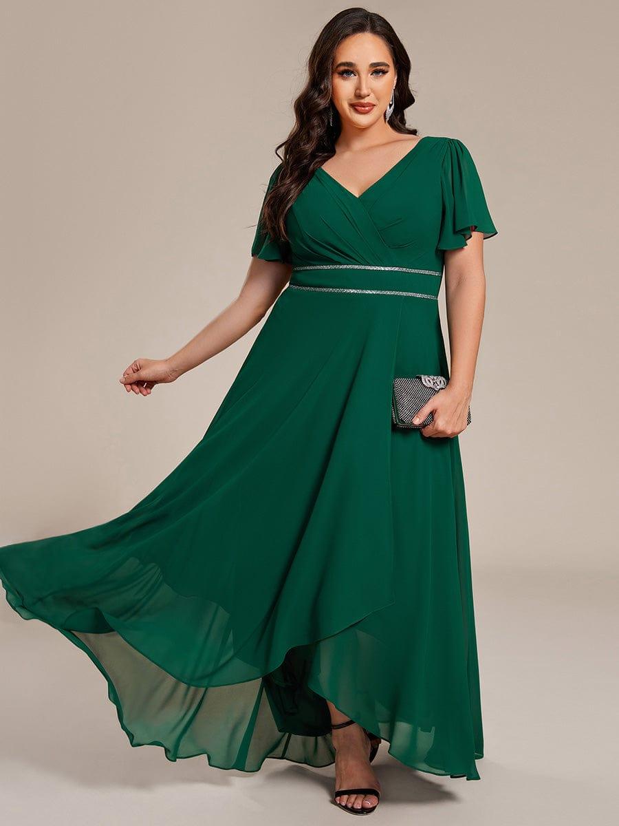 High-Low Flowy Chiffon Wedding Guest Dress #color_Dark Green