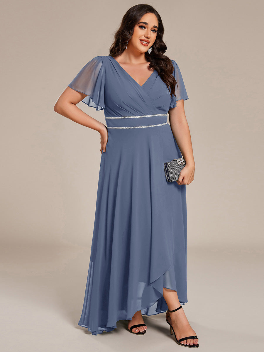 Double V-Neck Waist Trimmed Chiffon Mother of the Bride Dress #color_Dusty Blue