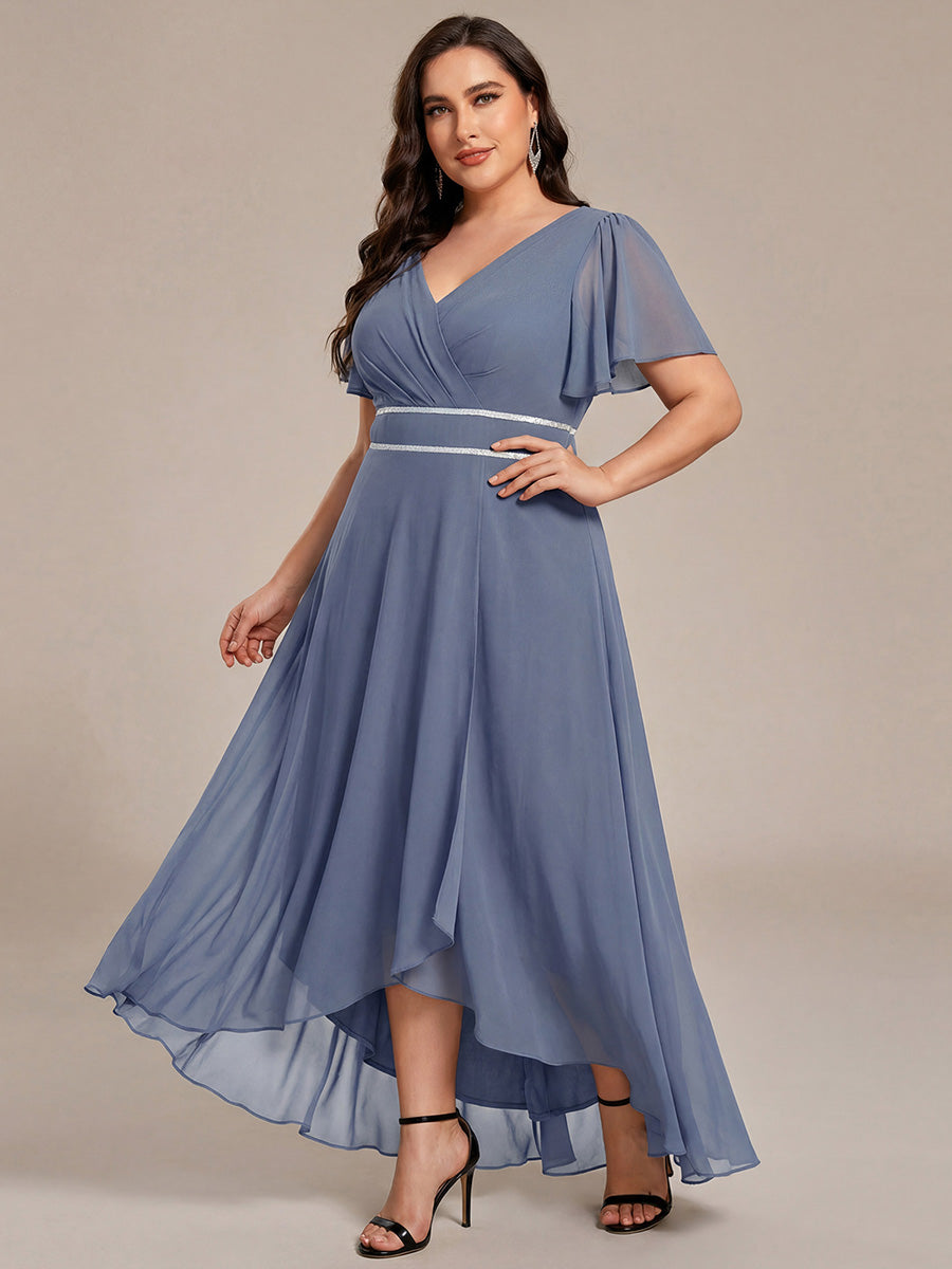 High-Low Flowy Chiffon Wedding Guest Dress #color_Dusty Blue