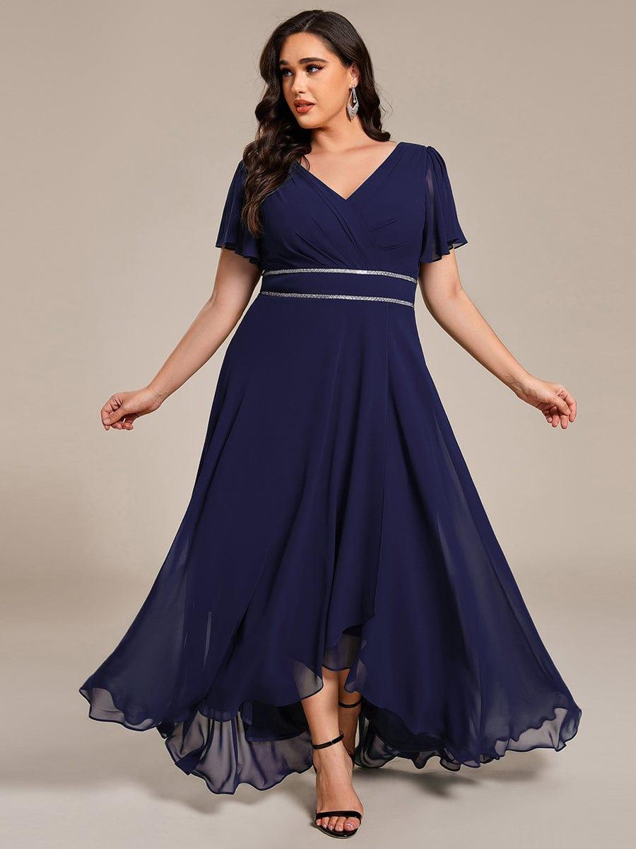 High-Low Flowy Chiffon Wedding Guest Dress #color_Navy Blue