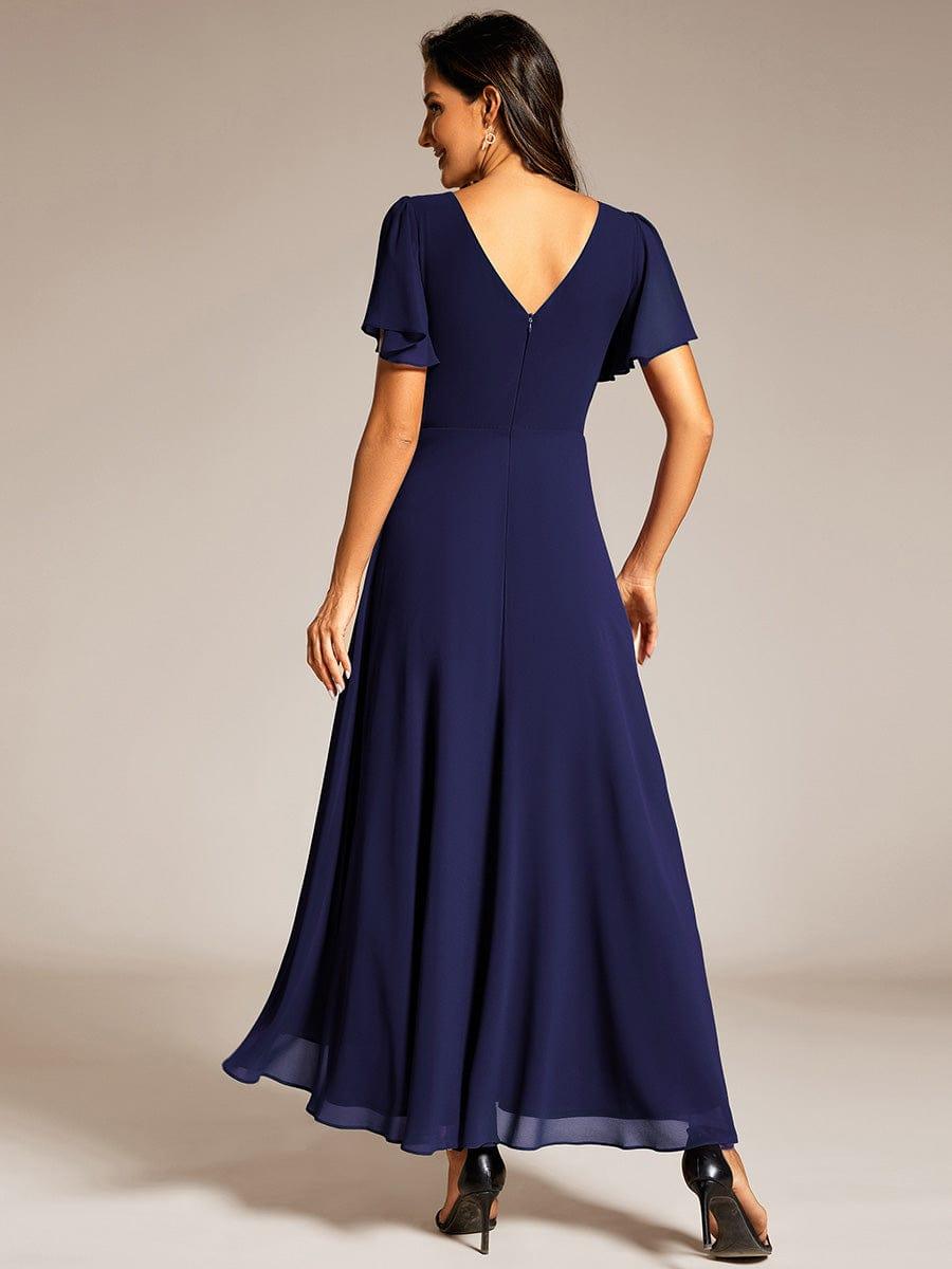 High-Low Flowy Chiffon Wedding Guest Dress #color_Navy Blue