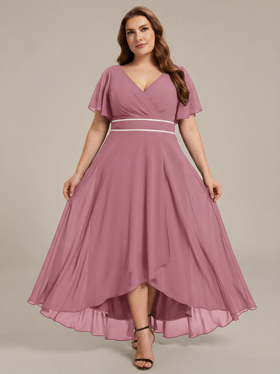 Double V-Neck Waist Trimmed Chiffon Formal Evening Dress #color_Purple Orchid