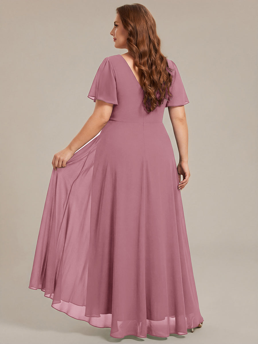 Double V-Neck Waist Trimmed Chiffon Formal Evening Dress #color_Purple Orchid