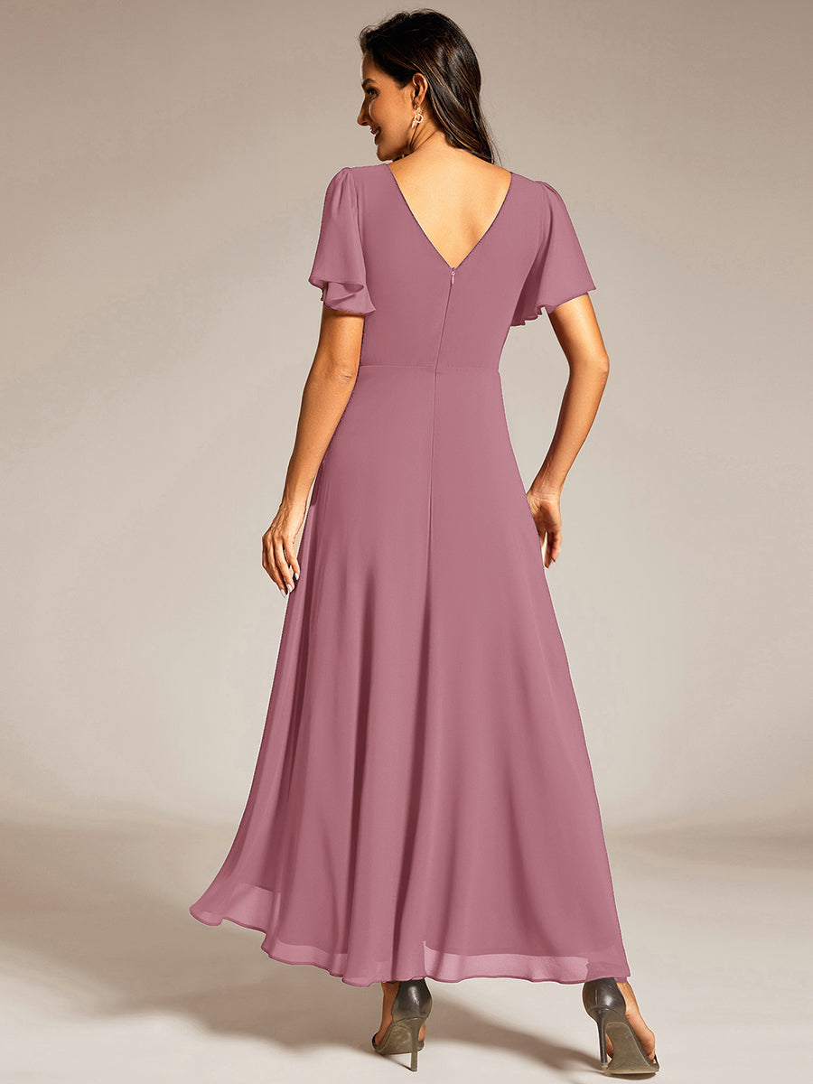 Double V-Neck Waist Trimmed Chiffon Formal Evening Dress #color_Purple Orchid