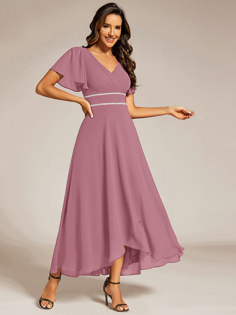 Double V-Neck Waist Trimmed Chiffon Formal Evening Dress #color_Purple Orchid