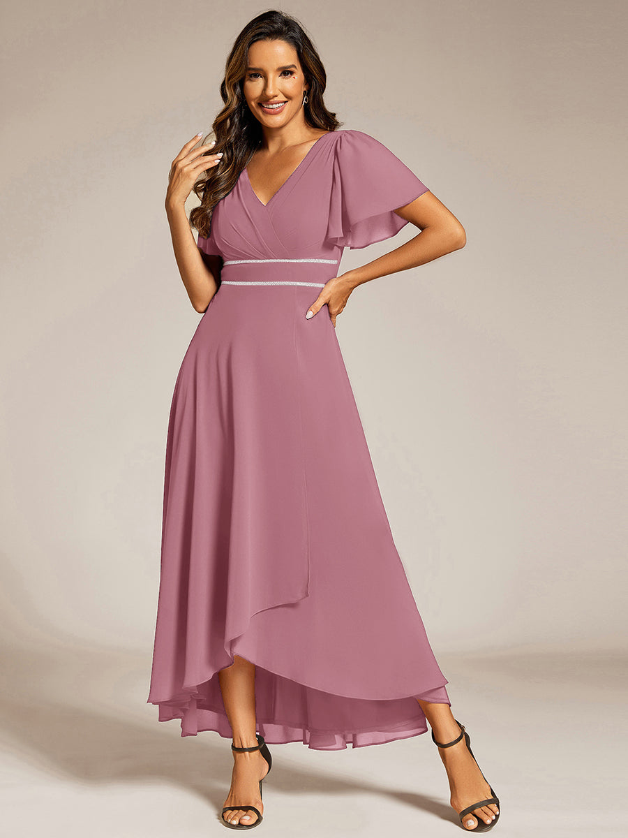 Double V-Neck Waist Trimmed Chiffon Formal Evening Dress #color_Purple Orchid