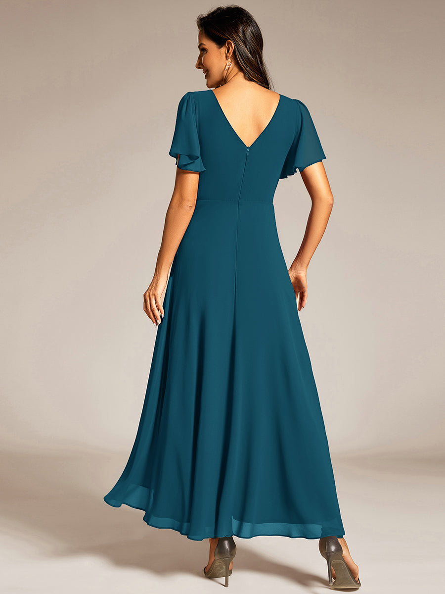 High-Low Flowy Chiffon Wedding Guest Dress #color_Teal Blue