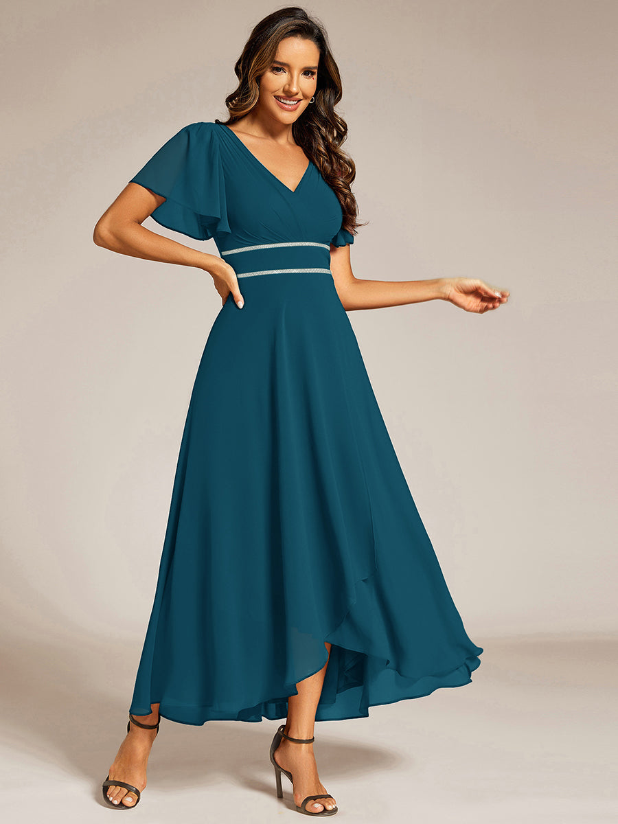 High-Low Flowy Chiffon Wedding Guest Dress #color_Teal Blue