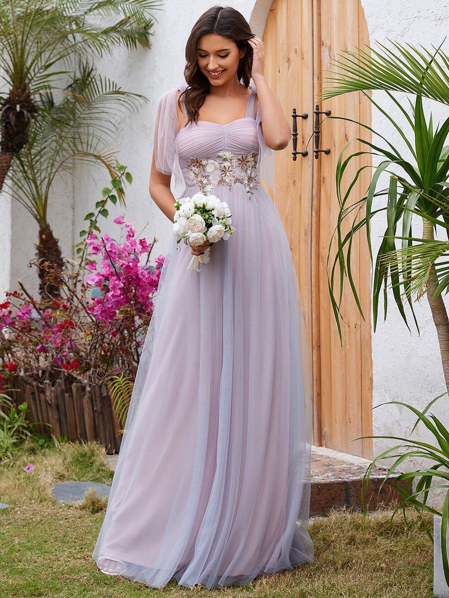 Sweetheart Frenulum Knotting Formal Evening Dress Adorned with Applique #color_Pink