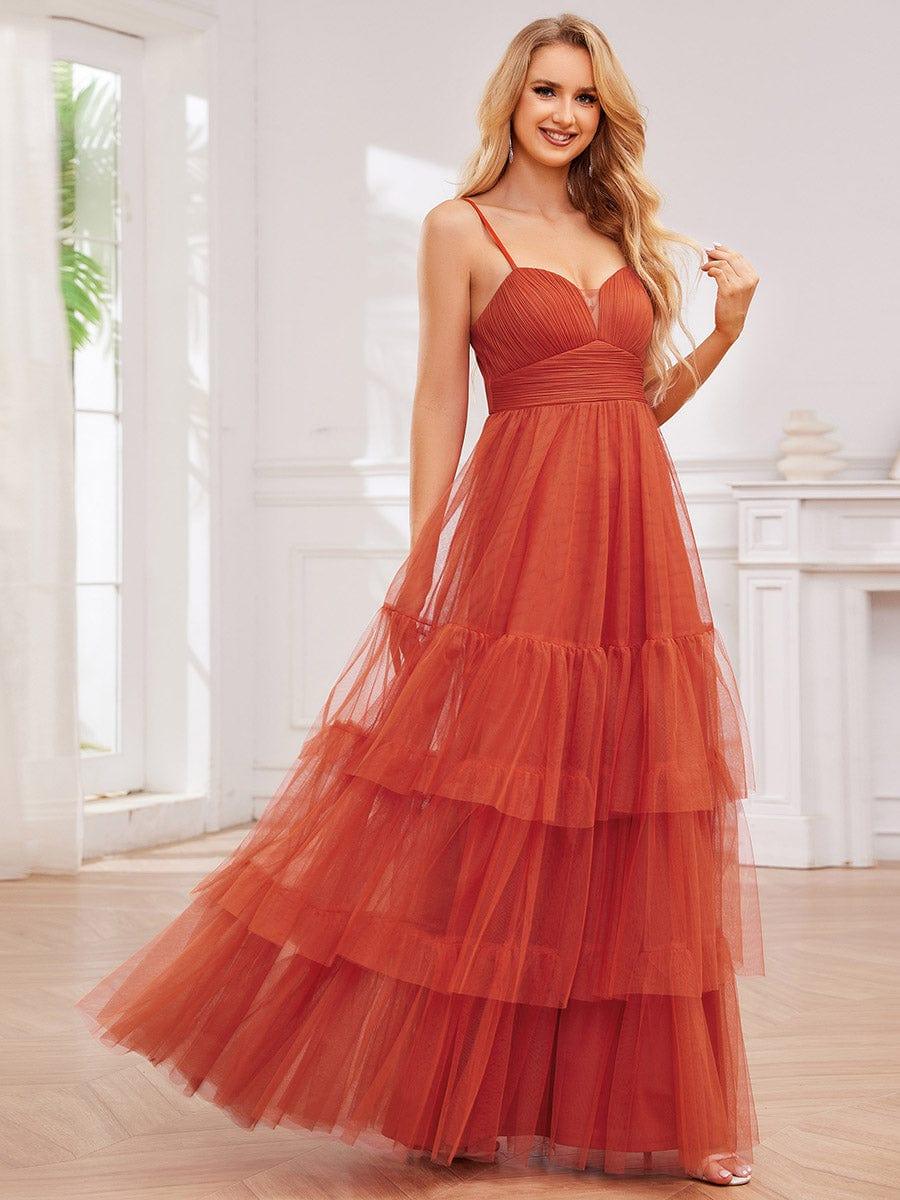 Long Spaghetti Straps Tulle Dress with Sweetheart Neck Cabernet