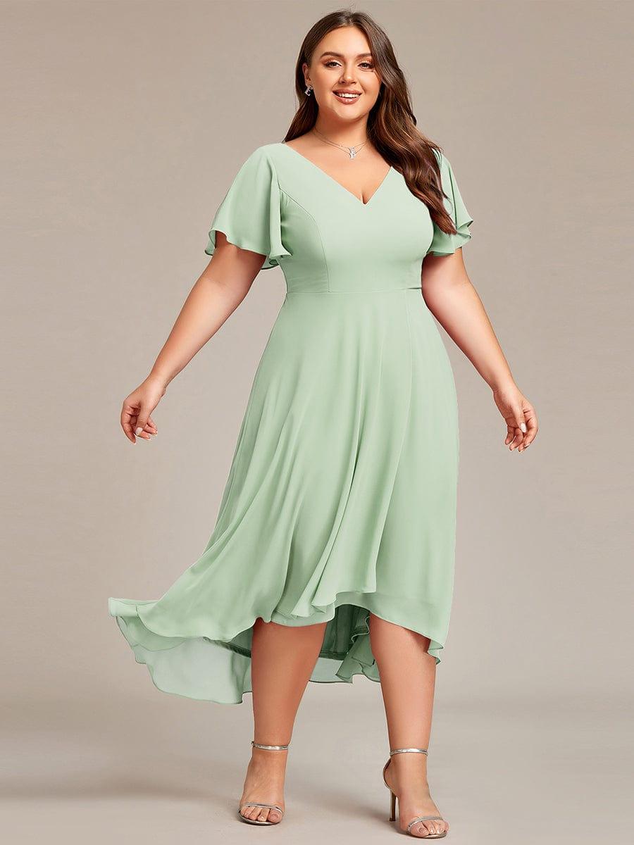 Flowing Chiffon V-Neck Ruffle Sleeves Bridesmaid Dress #color_Mint Green