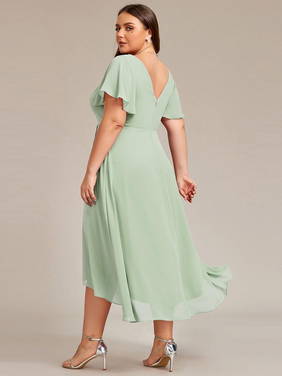 Plus Size Flowing Chiffon V-Neck Ruffle Sleeves Bridesmaid Dress #color_Mint Green