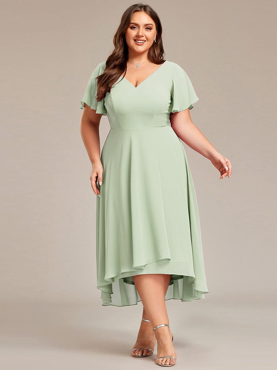 Flowing Chiffon V-Neck Ruffle Sleeves Bridesmaid Dress #color_Mint Green
