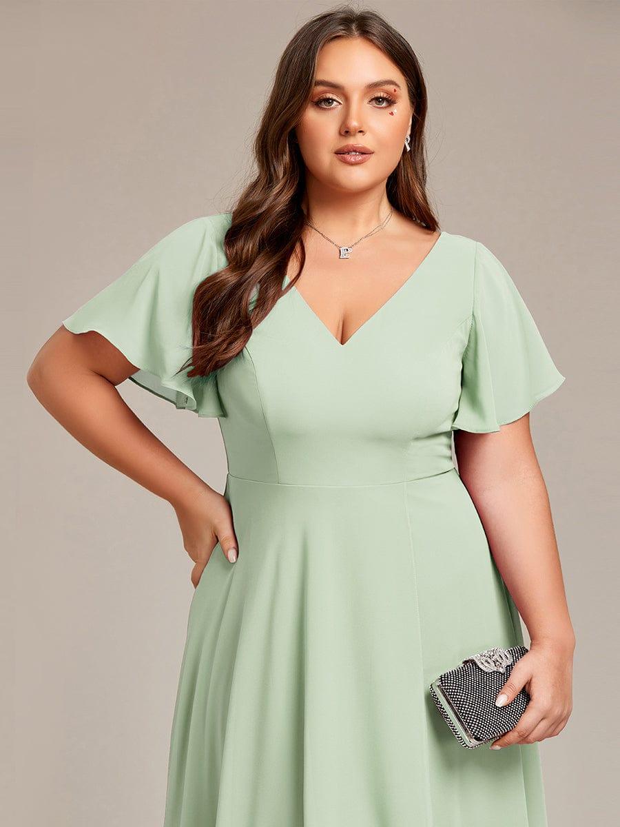 Flowing Chiffon V-Neck Ruffle Sleeves Bridesmaid Dress #color_Mint Green