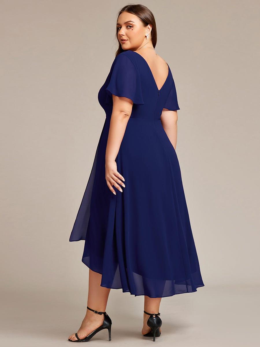 Plus Size Flowing Chiffon V-Neck Ruffle Sleeves Bridesmaid Dress #color_Navy Blue