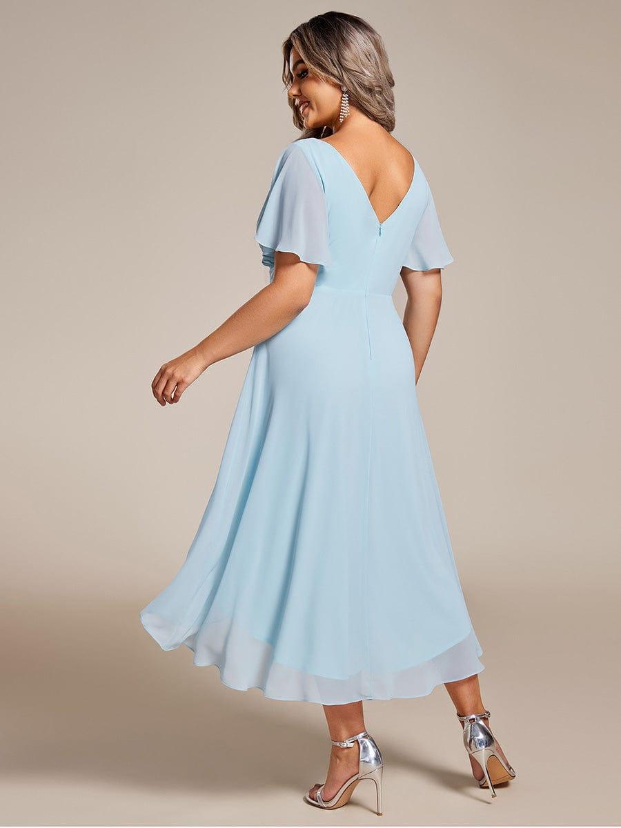 Plus Size Double V-Neck Ruffles Sleeve Chiffon Midi Wedding Guest Dress #color_Sky Blue