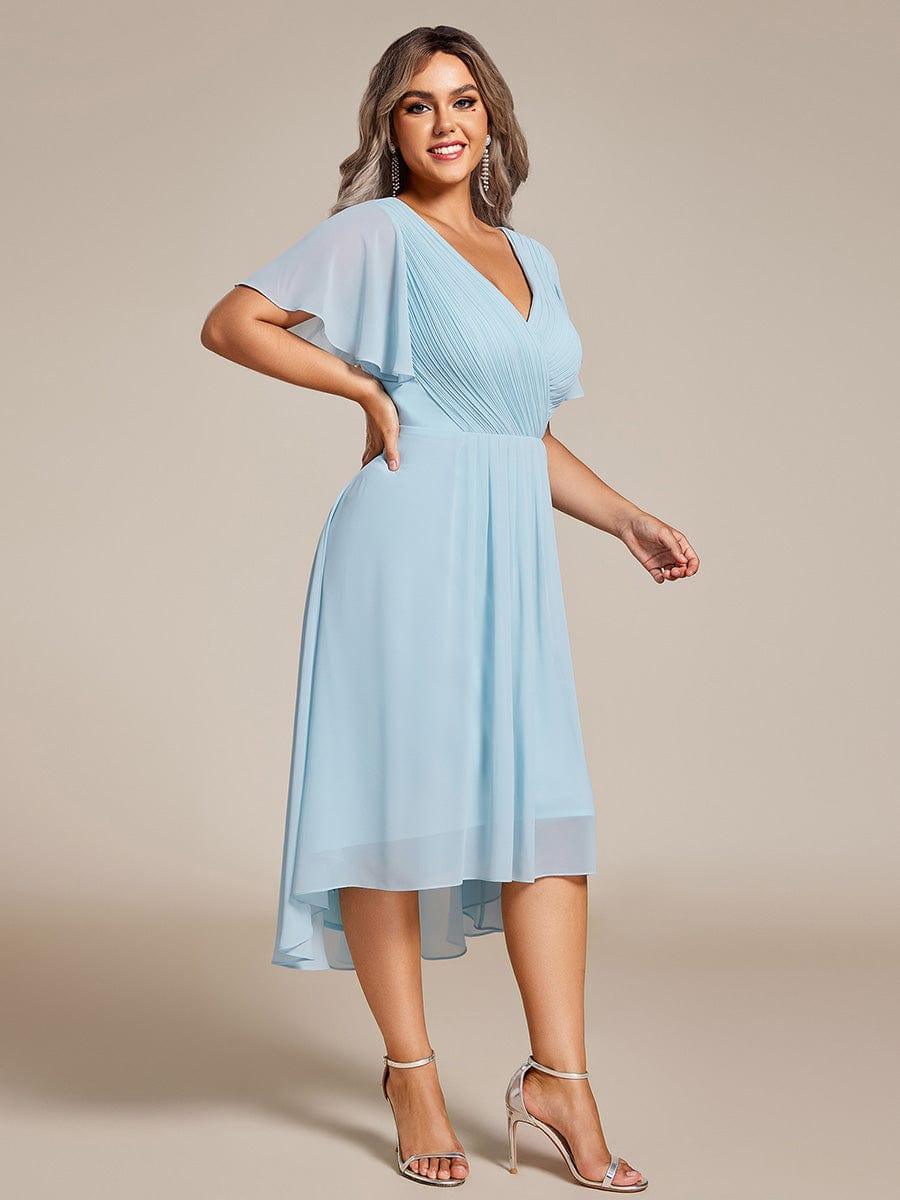 Plus Size Double V-Neck Ruffles Sleeve Chiffon Midi Wedding Guest Dress #color_Sky Blue