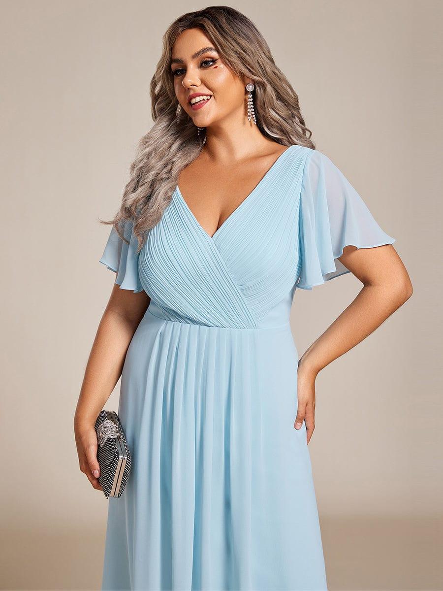 Plus Size Pleated Midi Ruffles Sleeve Chiffon Bridesmaid Dress #color_Sky Blue