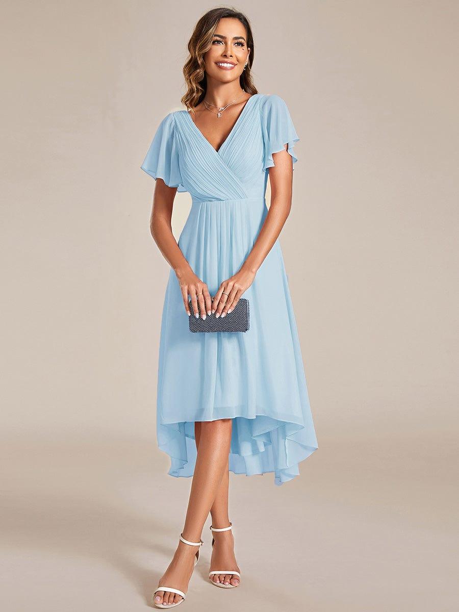 Plus Size Pleated Midi Ruffles Sleeve Chiffon Bridesmaid Dress #color_Sky Blue
