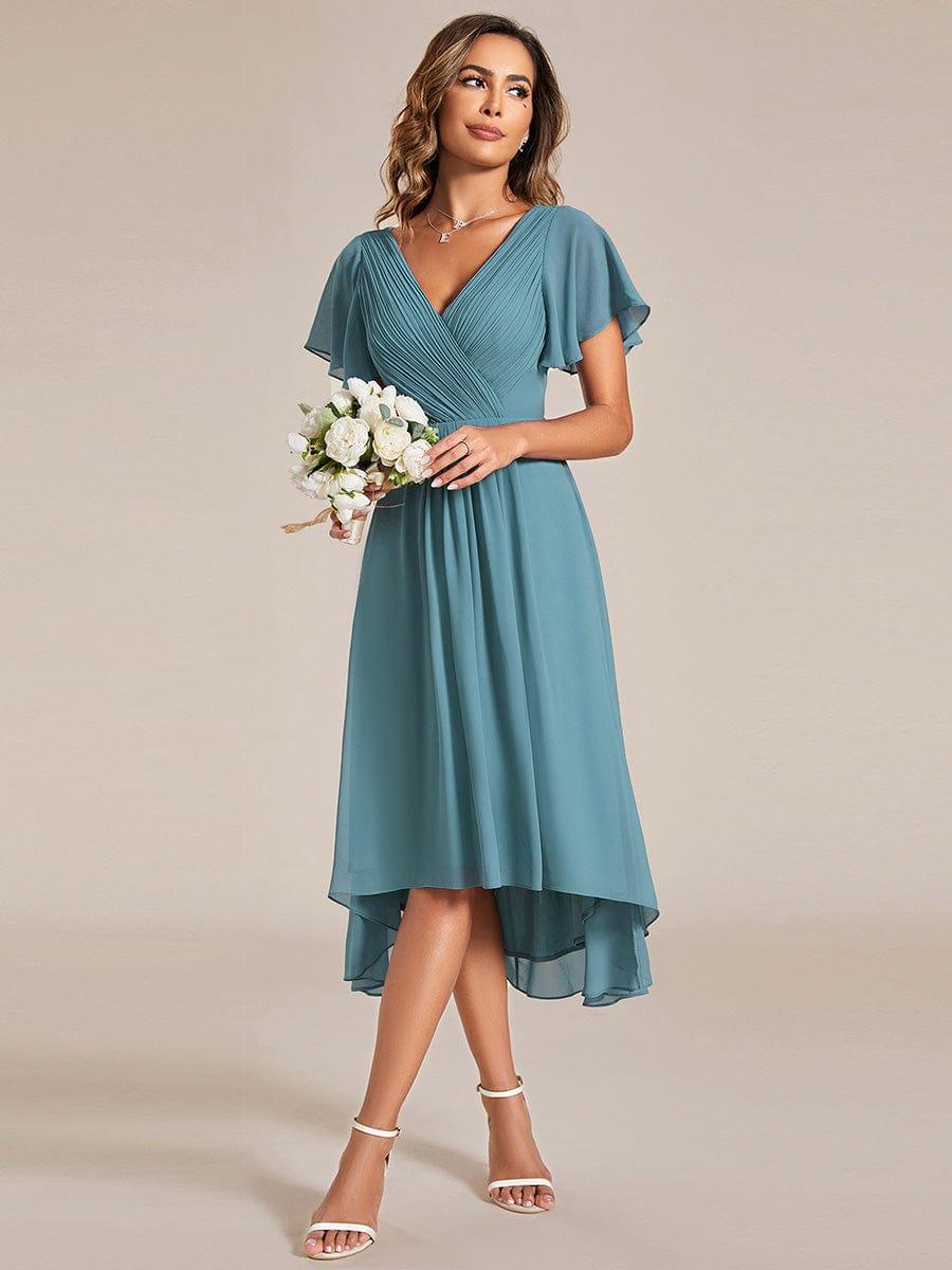 Plus Size Pleated Midi Ruffles Sleeve Chiffon Bridesmaid Dress #color_Light Teal