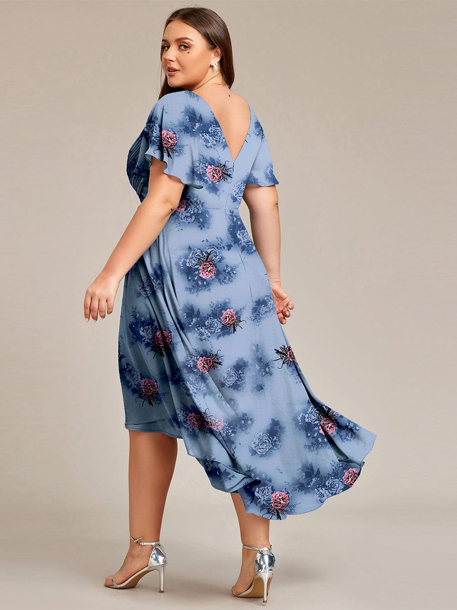 Elegant V-Neck Flowy High-Low Short Sleeve Wedding Guest Dress #color_Dusty Peony