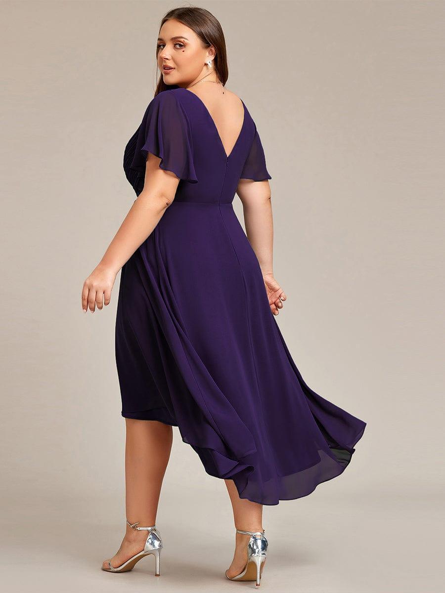 Plus Size Pleated Midi Ruffles Sleeve Chiffon Bridesmaid Dress #color_Dark Purple