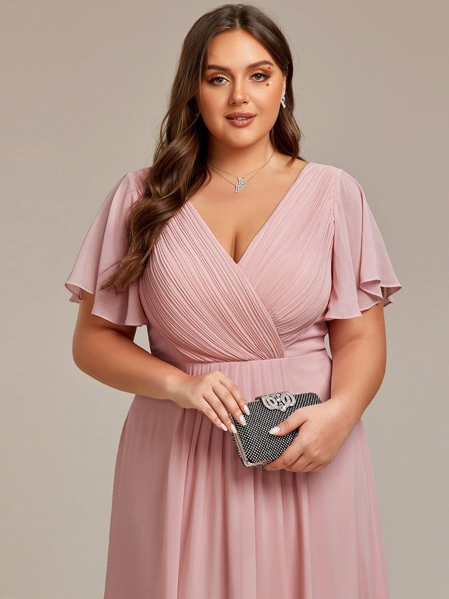 Plus Size V-Neck Pleated Chiffon Midi Wedding Guest Dress #color_Dusty Rose