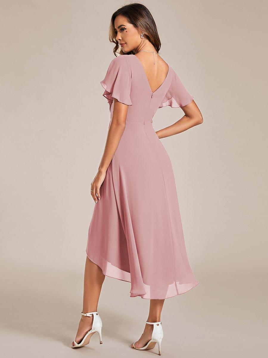 Plus Size V-Neck Pleated Chiffon Midi Wedding Guest Dress #color_Dusty Rose