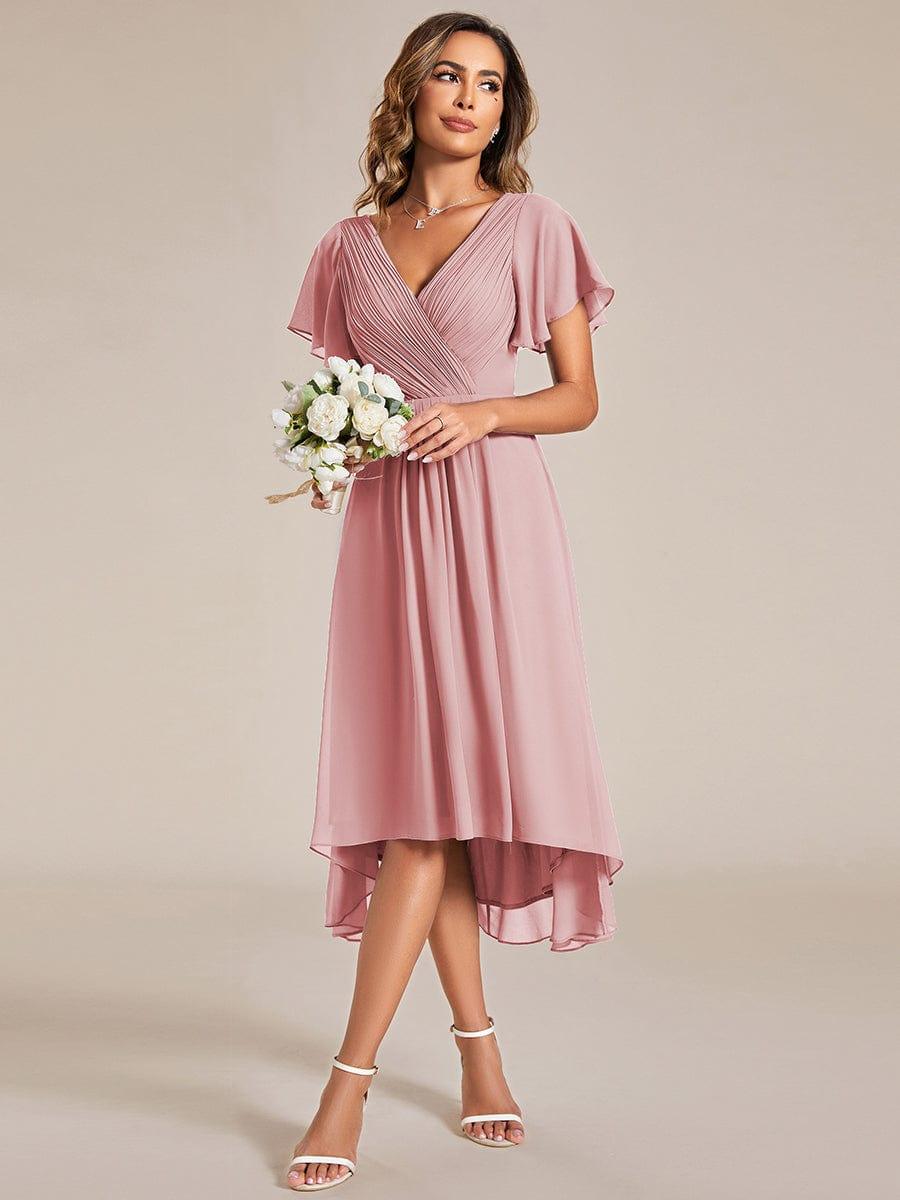 Plus Size Pleated Midi Ruffles Sleeve Chiffon Bridesmaid Dress #color_Dusty Rose