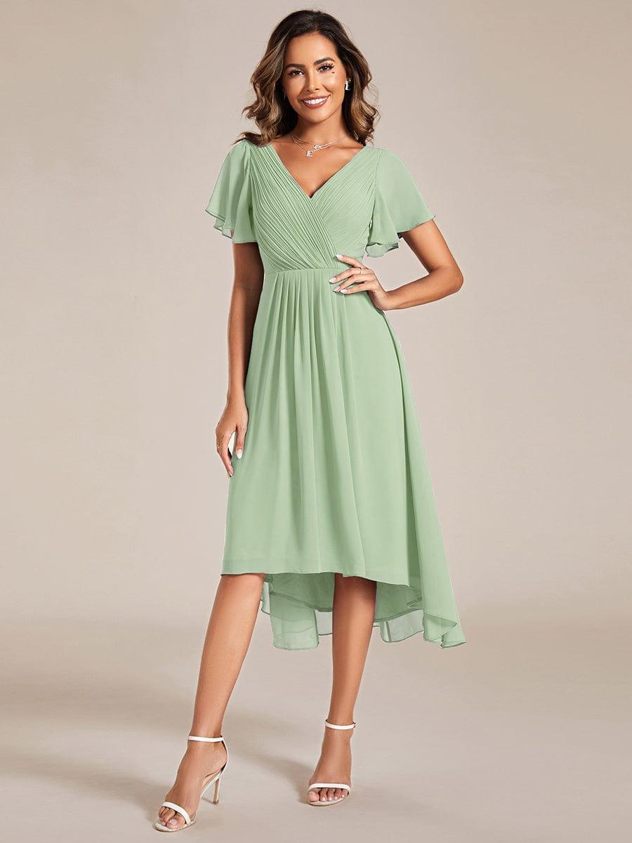 Plus Size Pleated Midi Ruffles Sleeve Chiffon Bridesmaid Dress #color_Mint Green