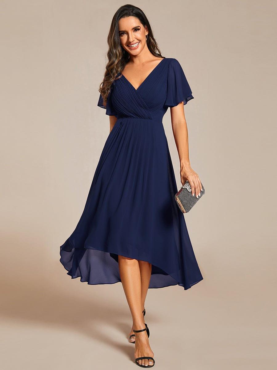 Plus Size Pleated Midi Ruffles Sleeve Chiffon Bridesmaid Dress #color_Navy Blue